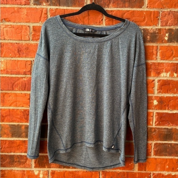 The North Face Womens Medium Blue Drop Shoulder Long Sleeve Hi Lo Pullover Top - Picture 1 of 9